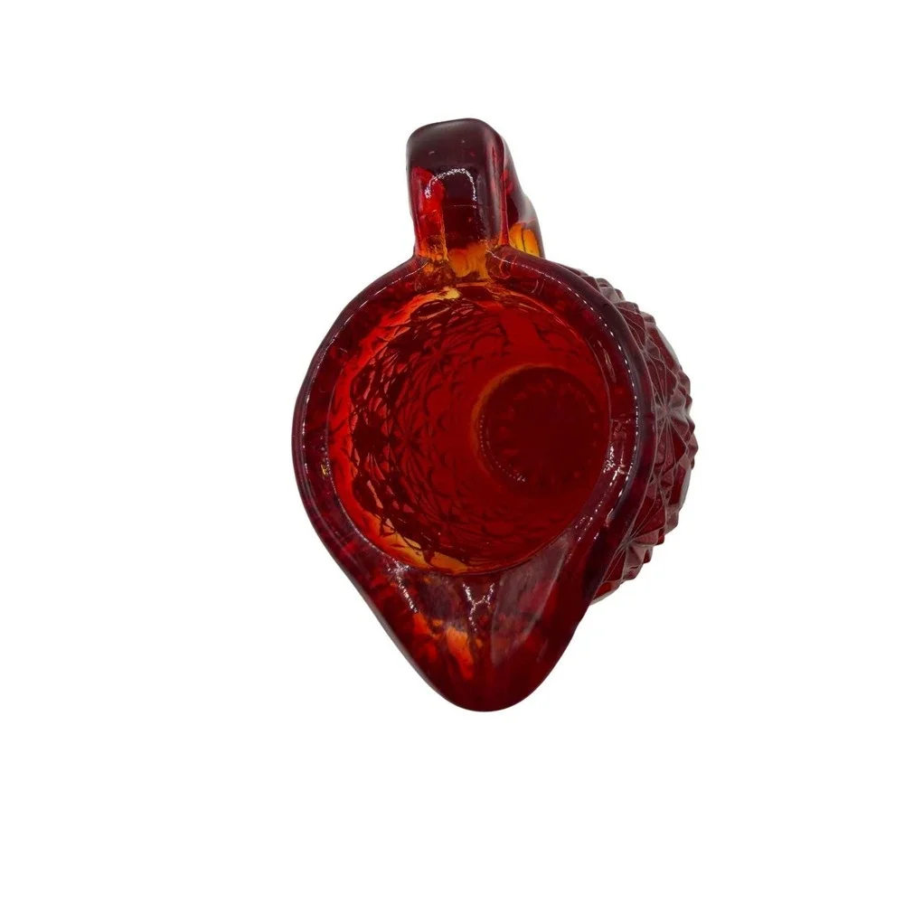 Vintage Amberina Glass Creamer Pitcher‎ Daisy and Button Red Orange 3 Inch